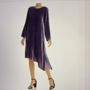 Eileen Fisher Velvet Asymmetrical Crewneck Dress XS